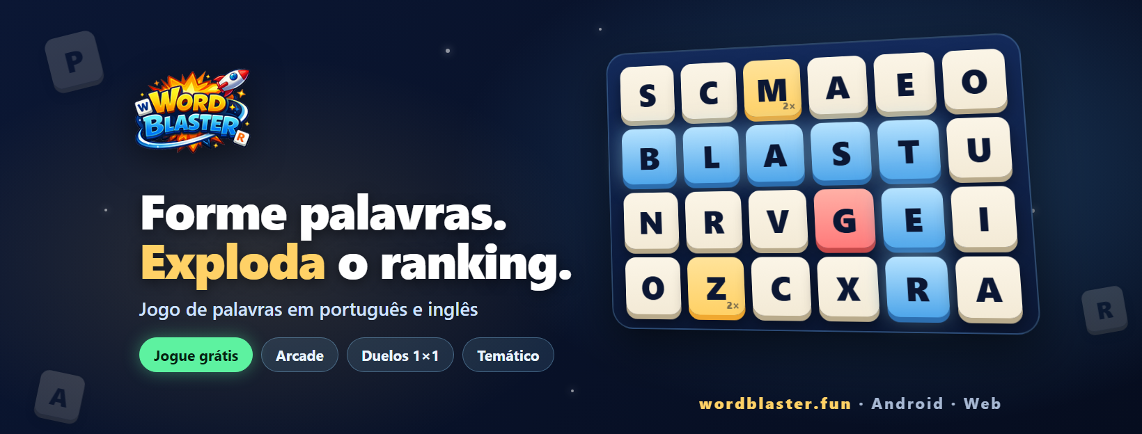 Arte do WordBlaster: forme palavras, exploda o ranking