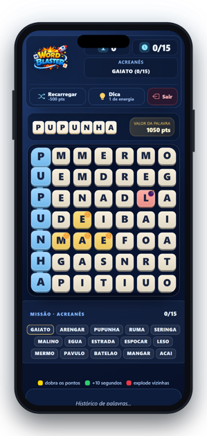 Celular com a palavra PUPUNHA sendo formada