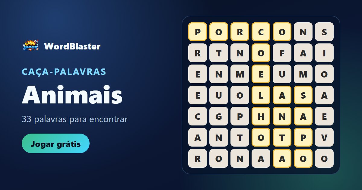 Caça-palavras do tema Animais no WordBlaster